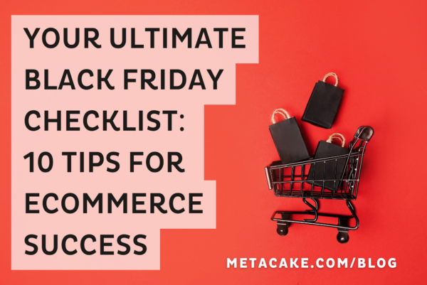 Promotional image for 'Your Ultimate Black Friday Checklist' with a mini shopping cart carrying black bags against a red backdrop.