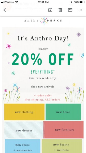 Anthropologie email offer