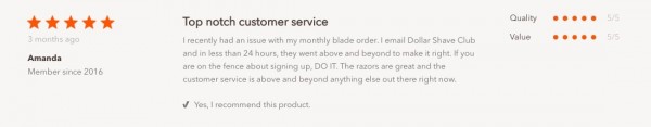 Dollar Shave club example of a raving fan review