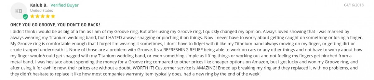 Groove Life example of raving fan review