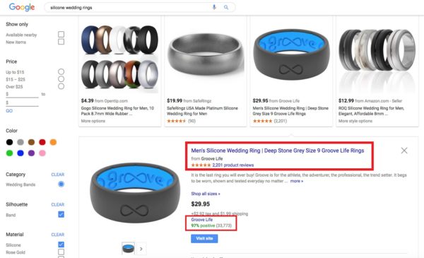 Example of Google Shopping Product Listing