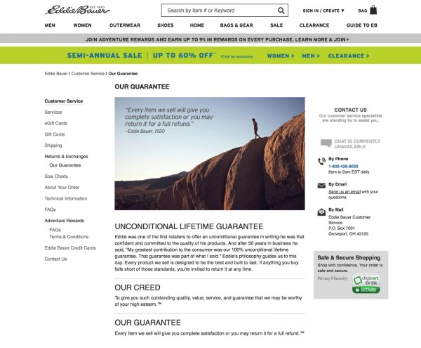 Example of an ecommerce store that reverses buyer risk