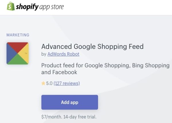 Screenshot of Advanced Google Shopping Feed Shopify App