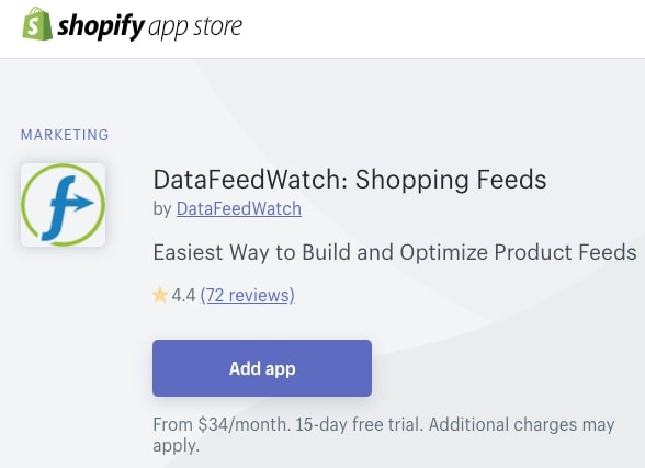 Screenshot of DataFeedWatch Shopify App