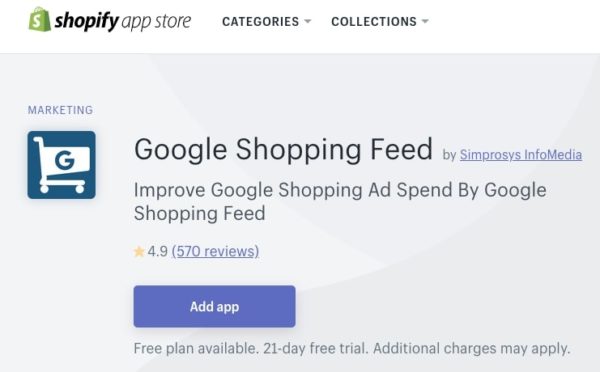 Screenshot of Google Shopping Feed Shopify App