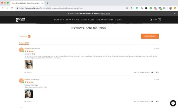 Example: Groove Product Page Reviews Extended