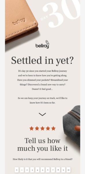Example Post-Purchase Email from Bellroy (Part 2)