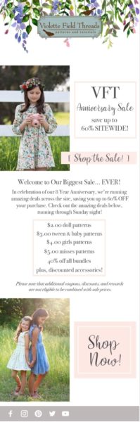 Example of In-Sale Reminder Email From Violette Field Threads