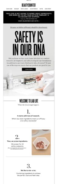 Example of an educational ecommerce brand email by Beauty Counter Part 1