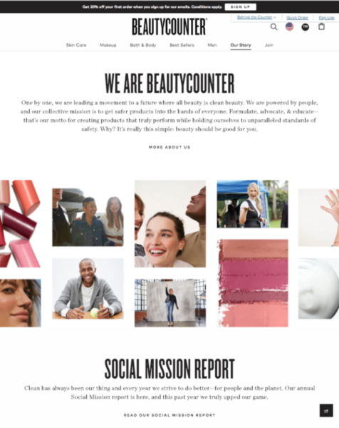 Example of "About" Page from BeautyCounter