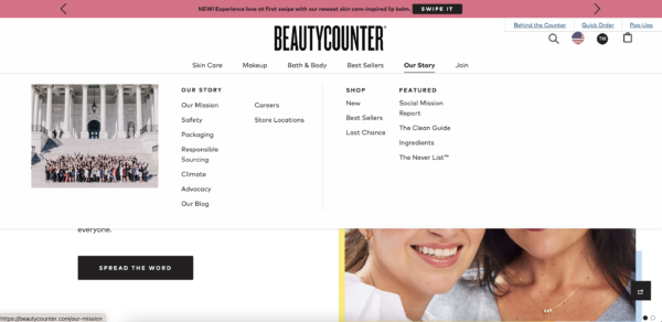Nav Example from BeautyCounter