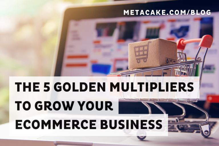 A miniature shopping cart sits in front of a laptop, representing growth multipliers for your ecommerce business.